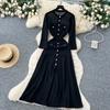 Autumn Winter Women Elegant SP Hollow Out Knitted Sweater Long Midi Christmas Party Split Dresses