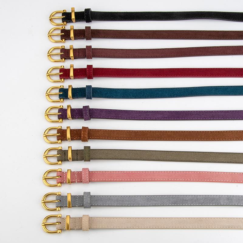 Frosted Reverse Velvet Cowhide Belt for Women Casual Style Alloy Pin Buckle Decorative Skirt Jeans Belt Genuine Leather Belt for Women