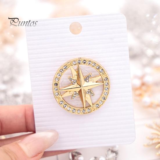 Men Women Brooch Vintage Rhinestone Star Compass Brooch, Alloy Oxidation Resistant Badge Lapel Pin, Jewelry Accessory for Clothing Decor