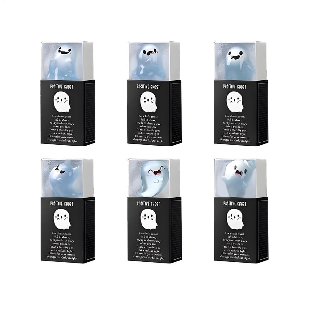 Mini Ghost Figurines Decorative Glow in the Dark Mini Ghost Figures with Box Cute Resin Glowing Spooky Decoration for Porch