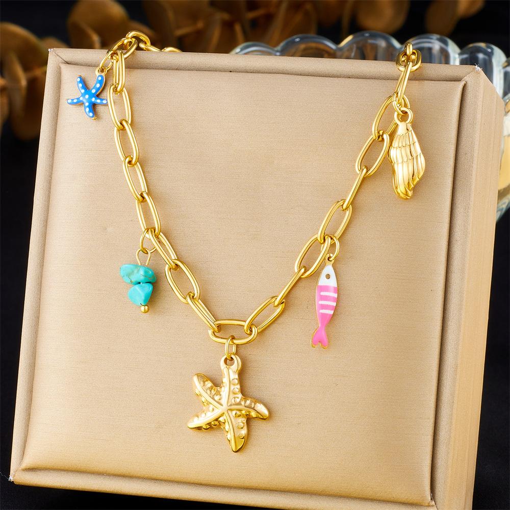 

[Multicolor Charm Pendant Ocean Animal Flower Oil Drop Moon Sun Necklace]
