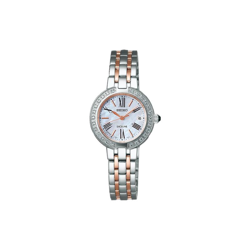 

SEIKO Exceline date display 100 meters waterproof solar Quartz Steel Strap women s watch mother-of-pearl dial SWCW008 синій