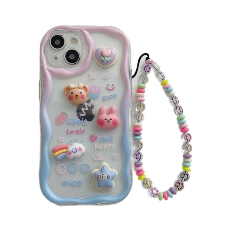 Three Dimensional Waves Suitable for IPhone15 Cute Little Bear Rabbit Cartoon Mobile Phone Case Apple XSMAX 16 Protection Case