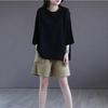 Cotton Seven Quarter Sleeved T-shirt for Women's Short Sleeved Summer 2025 New Loose Base Shirt with Solid Color Inside To Make You Look Slimmer