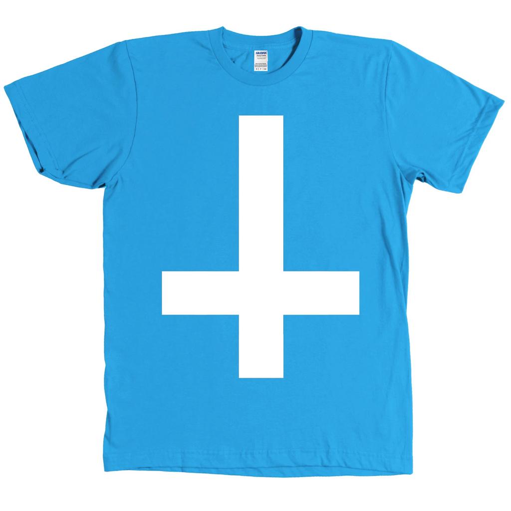 Inverted Upside Down Cross T Shirt w/ White Print Tee NEW - MORE COLORS