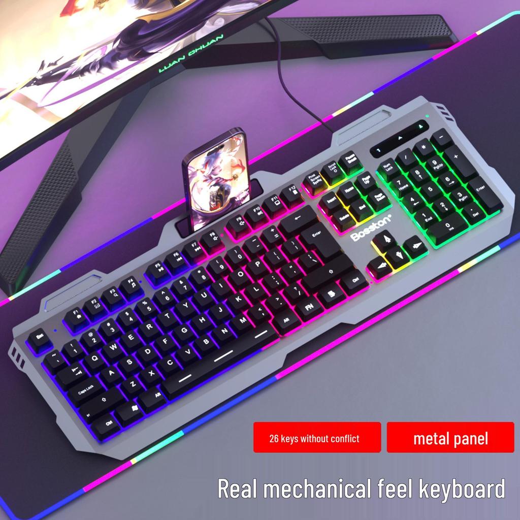 Luminous Wired Keyboard & Mouse Set with Floating Keycaps - USB, Mechanical Feel for Gaming Desktops & Laptops