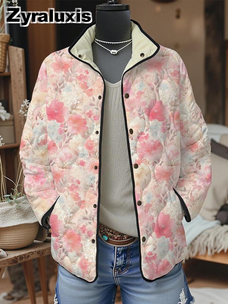 Women's Padded Cotton Jacket Floral Digital Print Women's Cotton Jacket