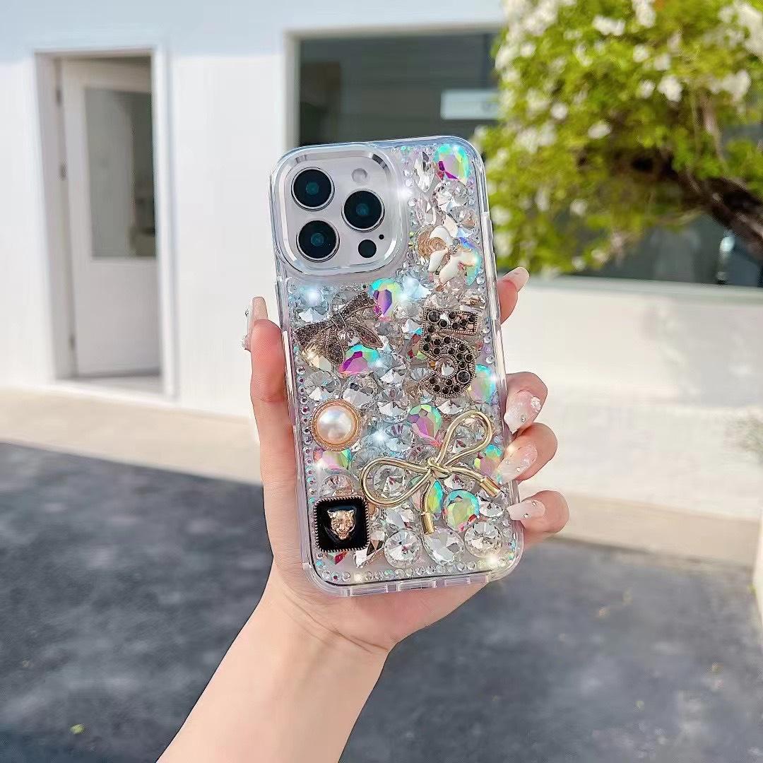 

Leopard Print Bowknot iPhone 11-17 Case with Water Diamond Accents iPhone 11 Pro Max