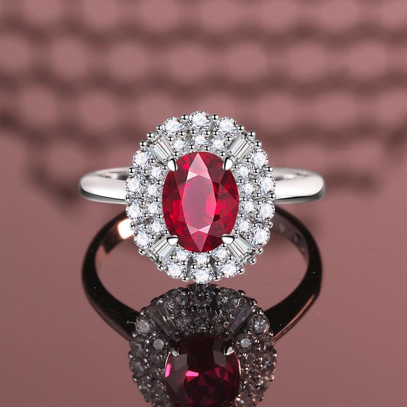 Custom Design S925 Sterling Silver Women's Ring with Green, Blue, and Pigeon Blood Red Inlaid 3 Carat Gemstones