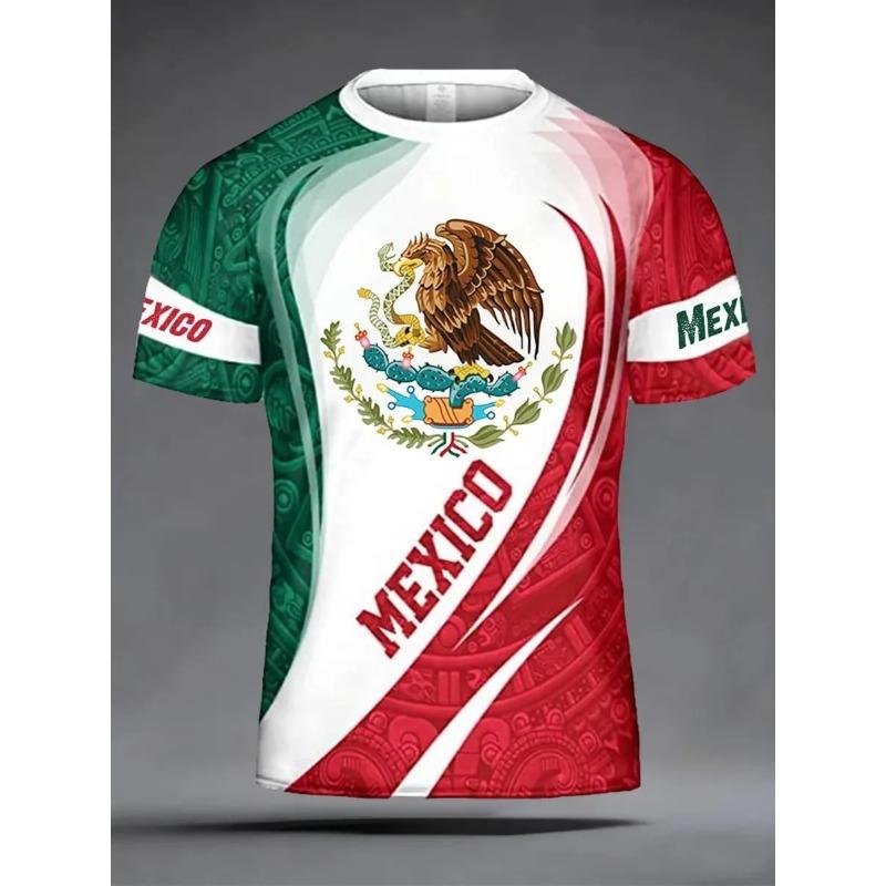 Neues Herren Mexiko Nationalfußballtrikot 3D-Druck Schnelltrocknendes Fußball-T-Shirt Sportliches Trainings-T-Shirt für Fans Spieltag Tägliches Tragen
