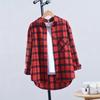 Spring and Autumn Plaid Shirt Women's Loose Versatile Slimming Harajuku Style Brushed Long Sleeve Top Jacket