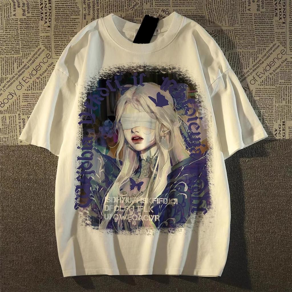 Character Printing Short-sleeved T-shirt Women's and Men's Summer New American Retro Pure Cotton European and American High Street Trendy Brand Versat