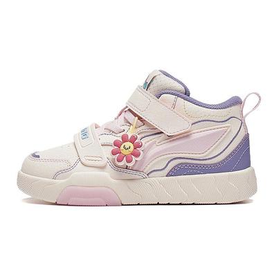Li Ning Kids Comfortable Versatile Non-Slip Shock Absorbing Mid-Top Kids Skate Shoes Kids Sneaker Pink Purple YKNT126-14
