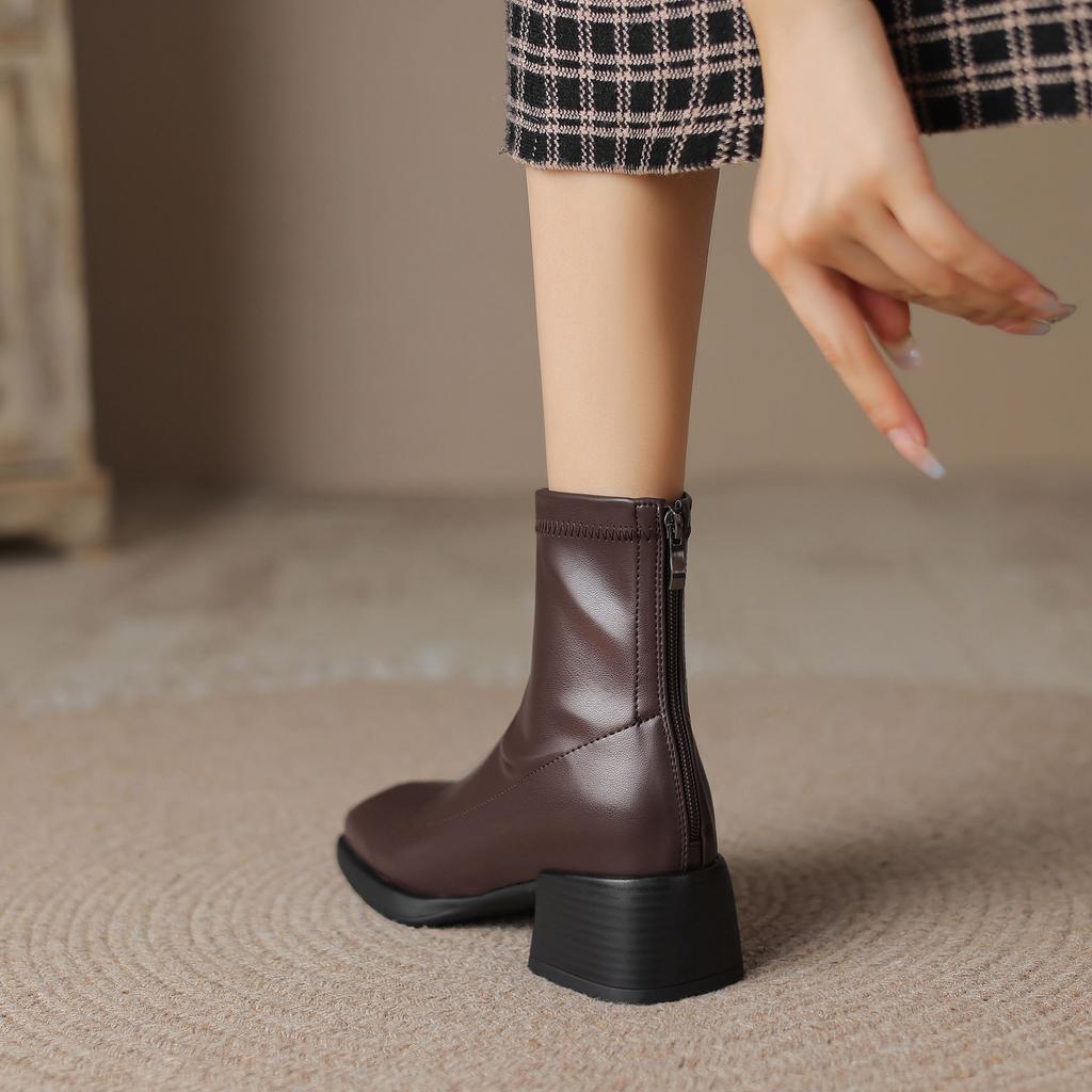 Krazing Pot Microfiber Autumn Winter Shoes Thick Med Heels Size 43 Chelsea Boots Zipper Ankle Boots