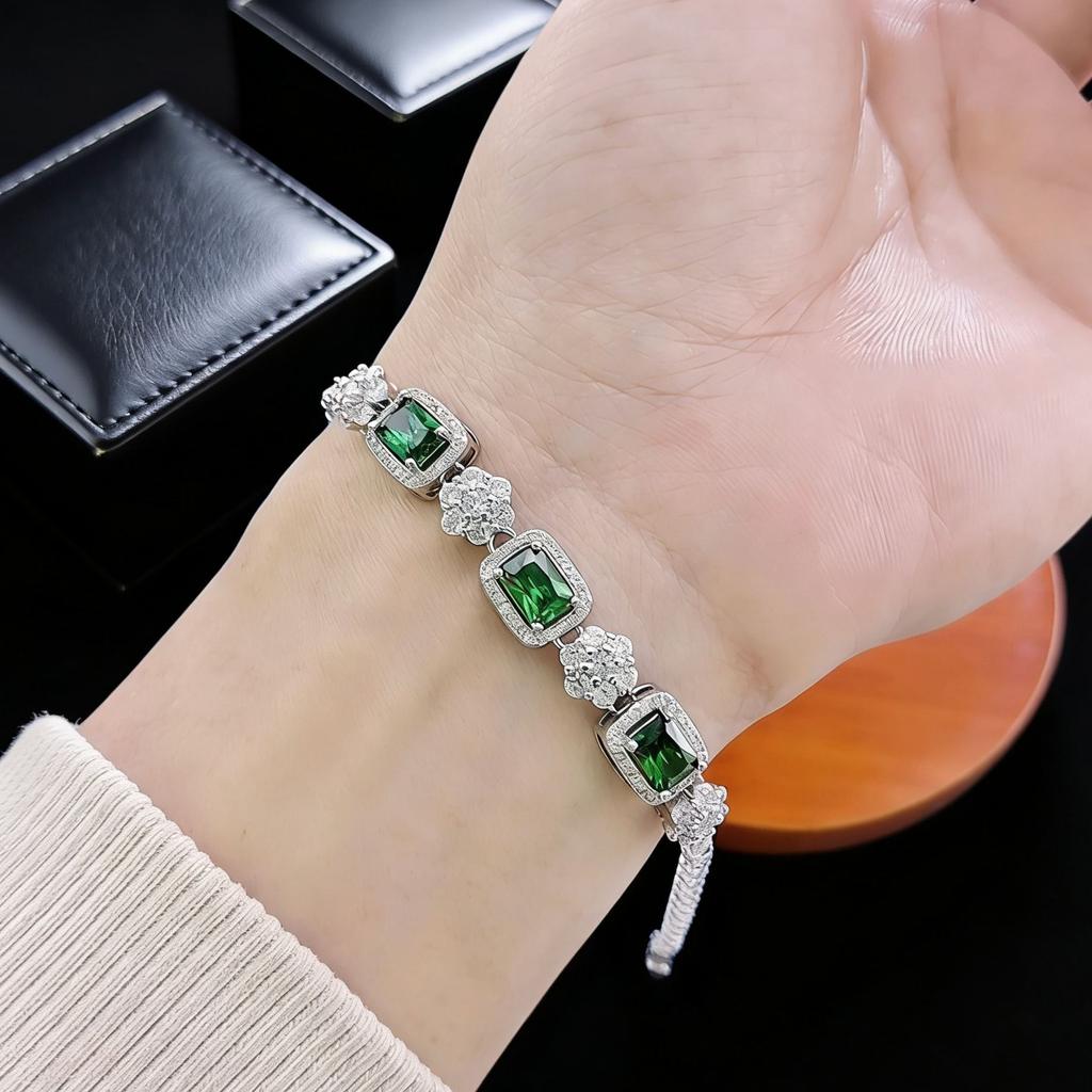 Handicraft Imitation Ruby Sapphire Square Bracelet Fashion Light Luxury Rectangular High Carbon Diamond Colored Treasure Bracelet Women