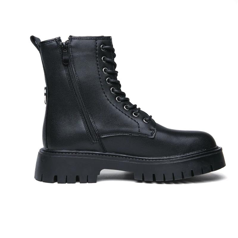 Moda Nuevas Botas de Motocicleta Negras para Hombre Marrón con Cordones Punta Redonda Plataforma Botines Botas Western Talla 38-45