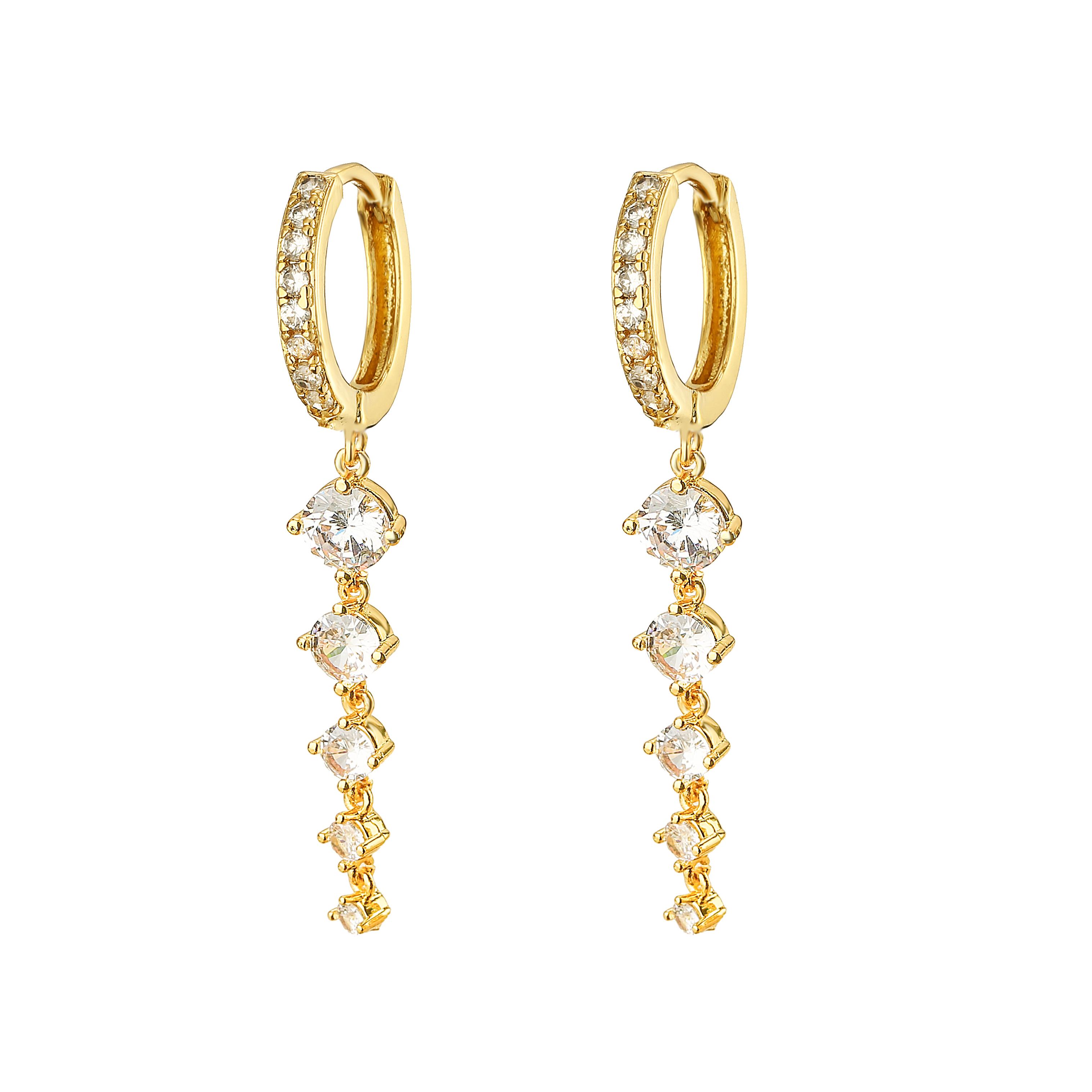 

HECHENG,Gold Plated Round Zircon Long Tassel Earrings for Women Feamale Earrings High Quality Brass Sparkling Luxury Zircon