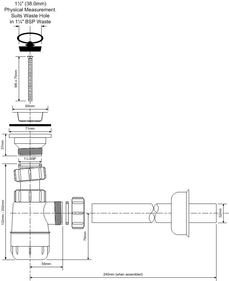 Low White Bottle Siphon HC1L for Washbasin Mcalpine