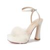 9696-1 Women's Fairy Style Temperament High Heel Sandals with Furry Strap and Thick Heel