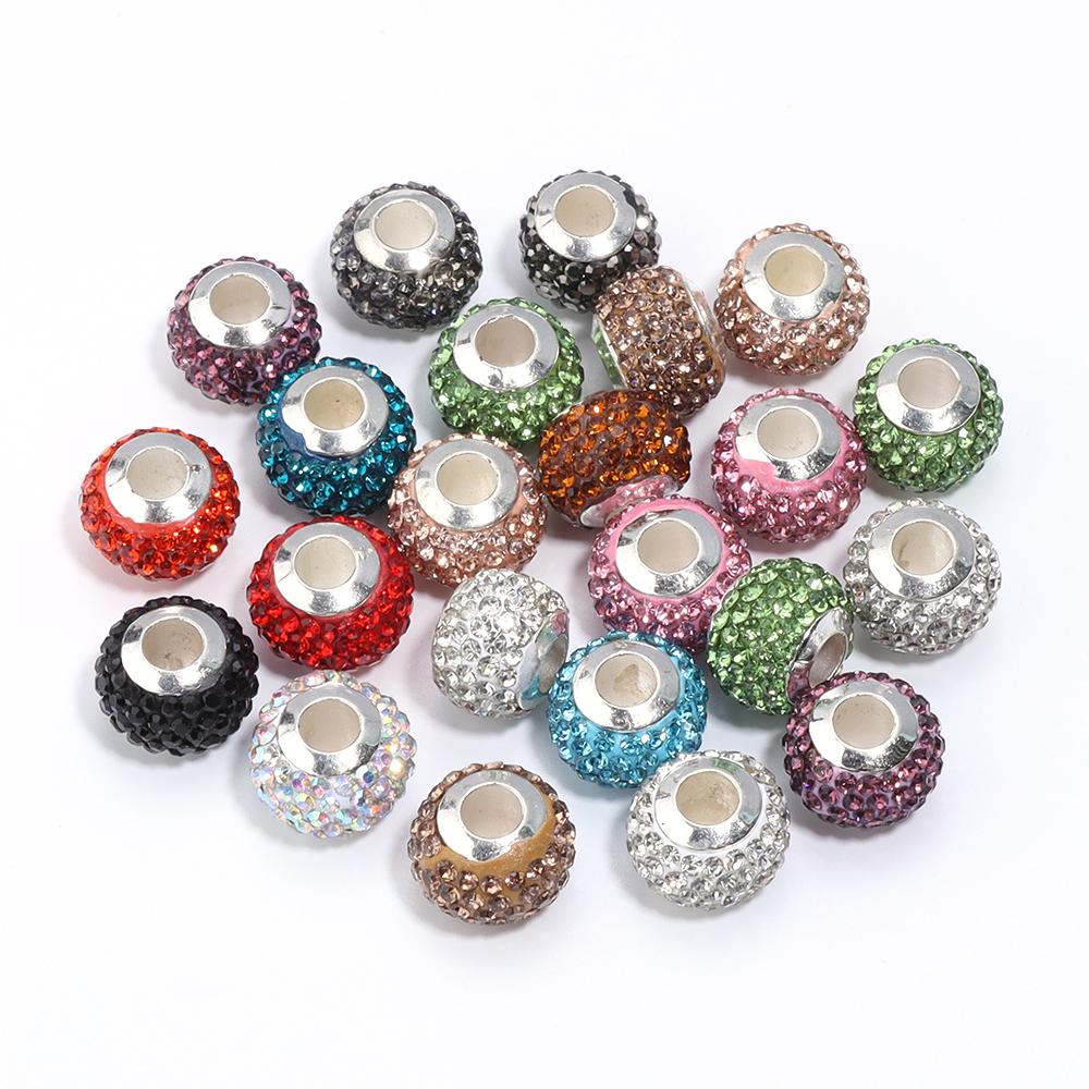 10Pcs/Lot Rhinestone Crystal Shambhala Ball Beads Colorful Polymer Clay Beads Big Hole Loose Spacer Beads For Jewelry Making