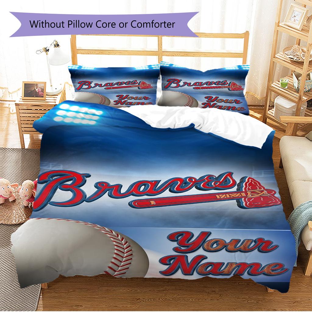 Name Custom Atlanta Braves Pattern Bedding Set Quilt Cover Pillowcase Home Decor Gift (1 * Duvet Cover + 2 * Pillowcase, Without Core)