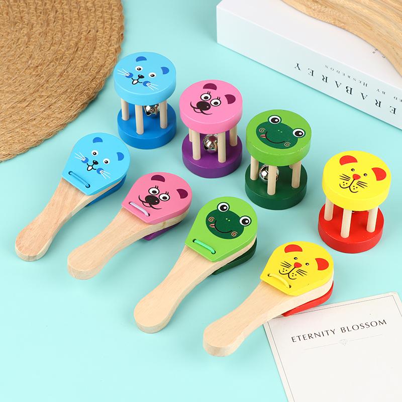 Castañuelas de Madera de Dibujos Animados para Niños Sonajas de Cinco Tachuelas Campanas Sonoras Clapper de Mango Instrumentos Musicales Juguetes Juguetes Educativos Para Niños