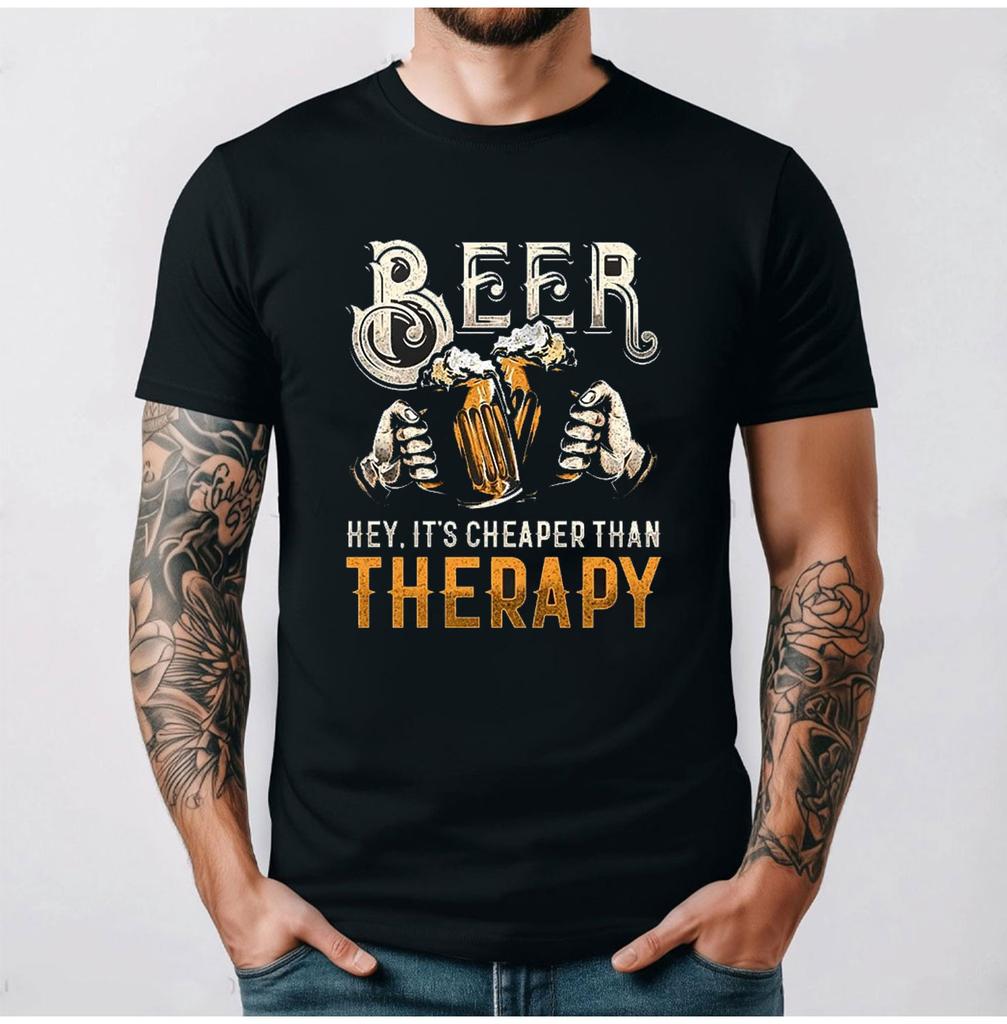 Fashion Men Retro Beer Graphic T Shirts Europe and America Trend Personality Vintage Printed Round Neck Cotton Short Sleeve Tees