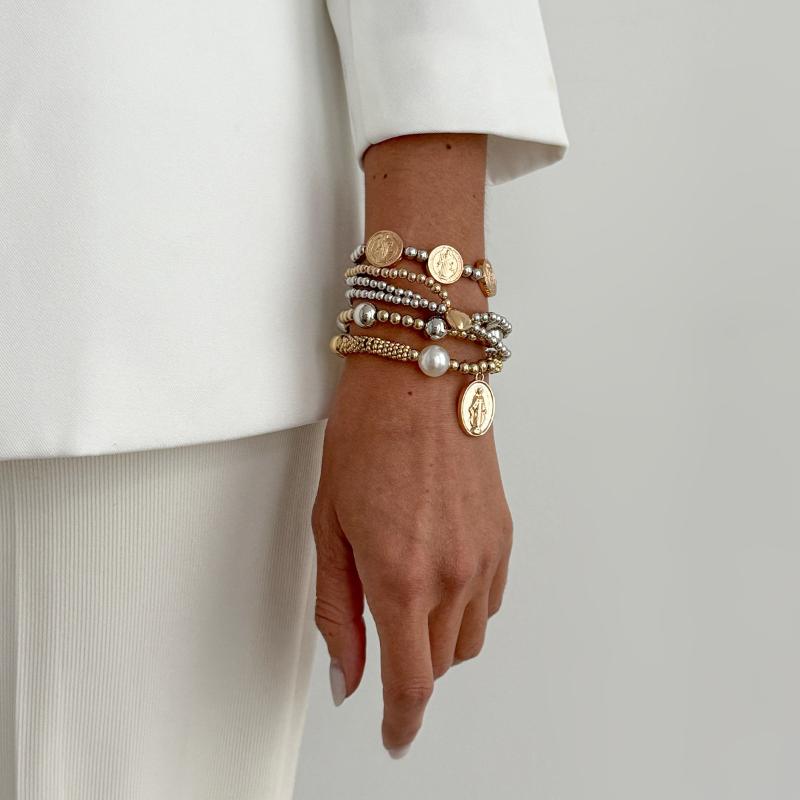 Love Pearl Bead Bracelet Set Retro Simple Elastic Bracelet Women Charm  Ins Style Bracelet Daily Jewelry Party Gift