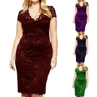 Abito estivo da donna con patchwork in pizzo trasparente, mini abito con scollo a V, manica corta, vestibilità slim, taglie forti, abito da festa, abbigliamento femminile