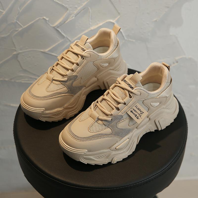 Design sense retro thick sole heightening dad shoes spring new leisure sports 35