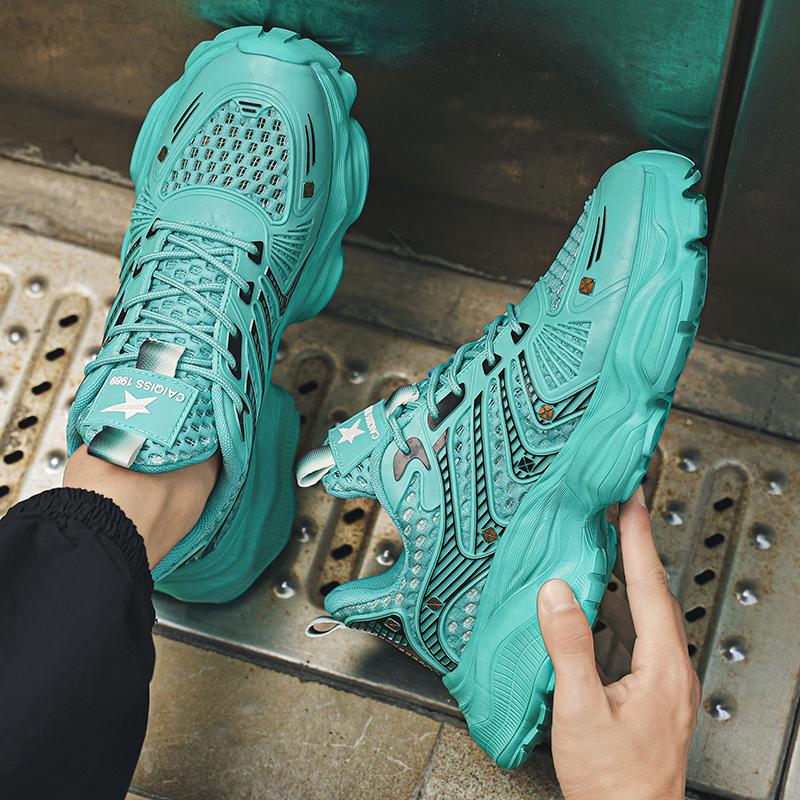 Men's Shoes Fashion Korean Mesh Thick Bottom Shoes Outdoor Anti-slip Lightweight Comfortable Shock-absorbing Sneakers Casual Breathable Running Shoes
