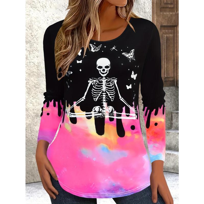 Sudadera de Halloween para Mujer Diseño Redondo Manga Larga Holgada Casual Otoño Gradiente Telaraña Divertido Estampado de Patrón Tops