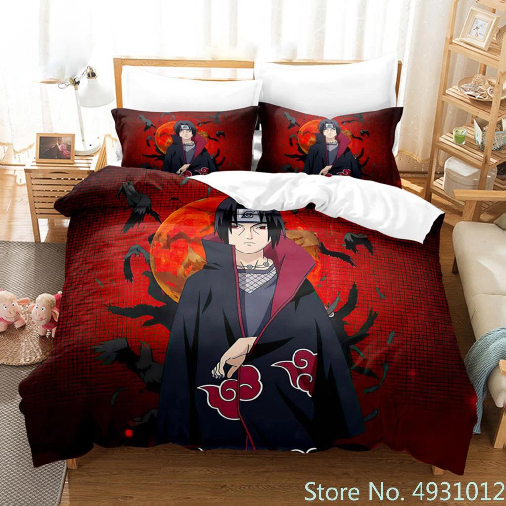 

Anime Uchiha N-Naruto Uzumaki Red Cloud Bedding Sets Household Quilt Duvet Cover Itachi Home Textile Bed Suit Children Kids Gift EU Single(135*200cm)3pcs
