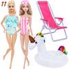 4 Przedmioty Akcesoria do Kostiumów Kąpielowych dla Lalki 2x Kostium Kąpielowy Bikini 1x Leżak Plażowy 1x Nadmuchiwany Koło do Pływania 30CM Ubranka dla Lalki 11,8 Calowa Zabawka Lalka