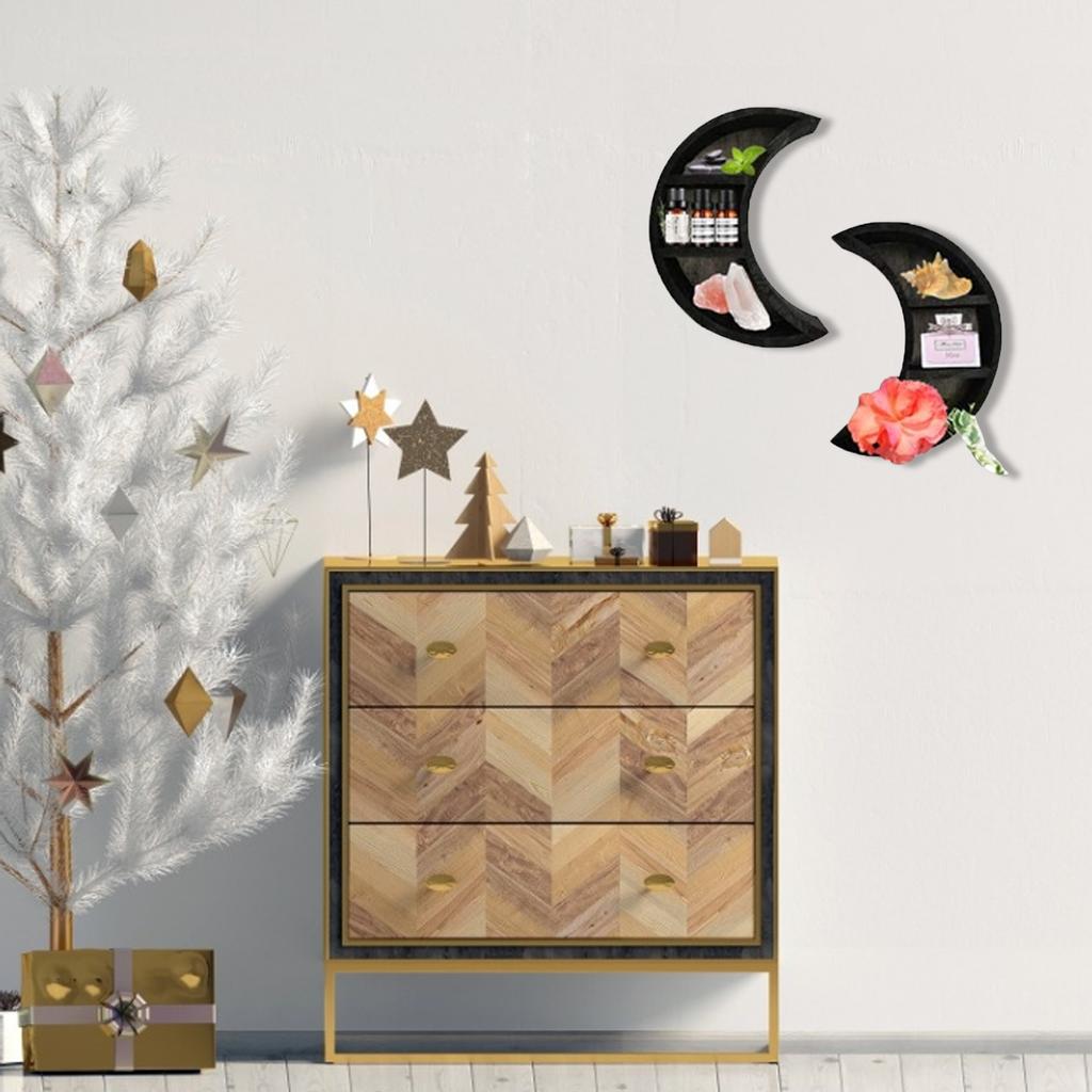 Wooden Moon Shelves Bohemian Moon Cycle Change Bathroom Wall Shelf Essential Oil Storage Rack Home Decoration Accessories