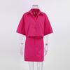 2Pcs/Set Women Shirt Skirt Set Lapel Short Sleeve Buttons Placket Shirt High Waist Short Skirt Set Solid Color Outfit