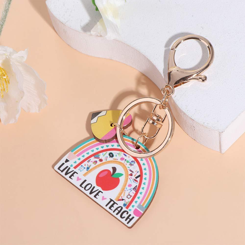 English Letter Teacher's Day Keychain Wooden Teacher Education Pendant Thanksgiving Gift