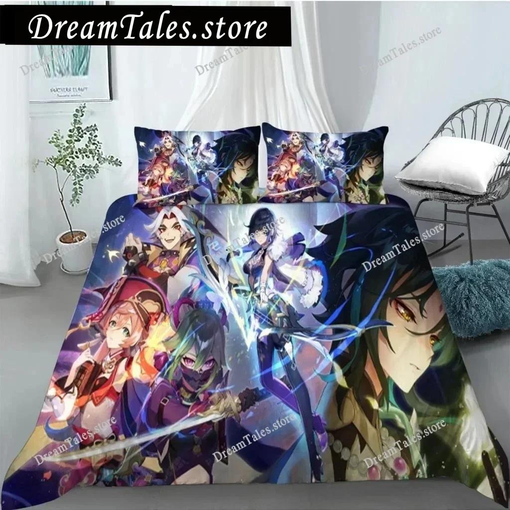 Genshin Impact Bettwäsche-Set Einzelbett Twin Full Queen King Size Bettwäsche-Set für Erwachsene Kinder Schlafzimmer Bettbezug-Sets 3D-Druck Spiel Bettlaken36