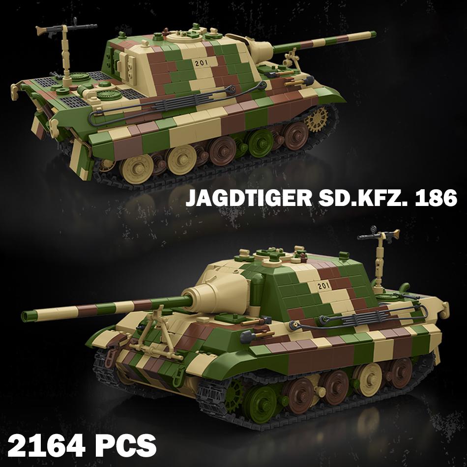 Military Jagdtiger Sd.Kfz. 186 Heavy Tank Destroyer Building Blocks German Hunting Tiger II Tank Armored Vehicle Bricks Toy Gift