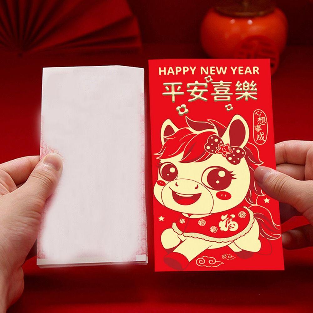 6Pcs/Set Horse Year Spring Festival Red Envelopes Traditional Red Pocket  Spring Festival