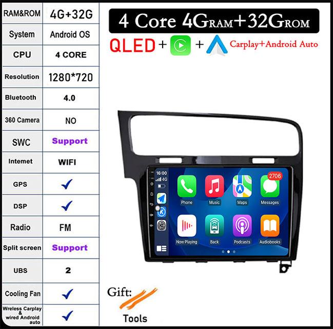 For Volkswagen VW Golf 7 MK7 GTI 2011-2021 IPS/QLED 10.1'' Android 14 Car Radio Carplay Multimedia Auto GPS Stereo Video Player