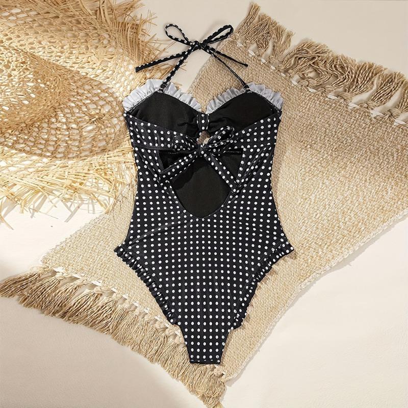 Europe and The United States 2026 New Fashion Personality Polka Dot Printing Neck Tether Design One-piece Women's Swimsuit