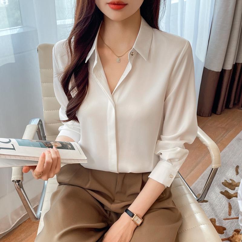 2025 Women's Niche Design Satin Shirt: Elegant, High-End Professional Wear for Spring & Autumn