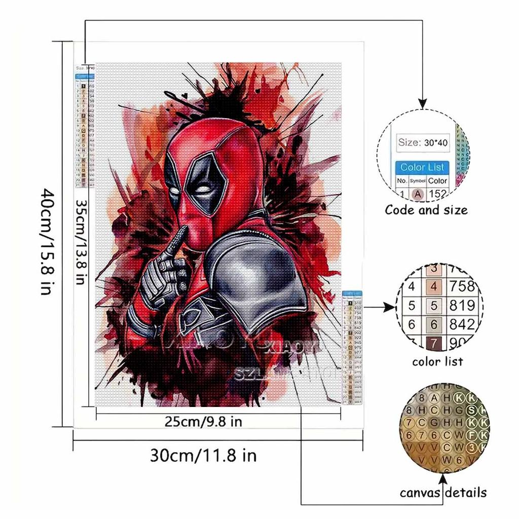 5D DIY Diamond Art Painting Kits for Adults, Deadpool Full Round Crystal Diamond Kits for Beginner for Home Wall Decorate