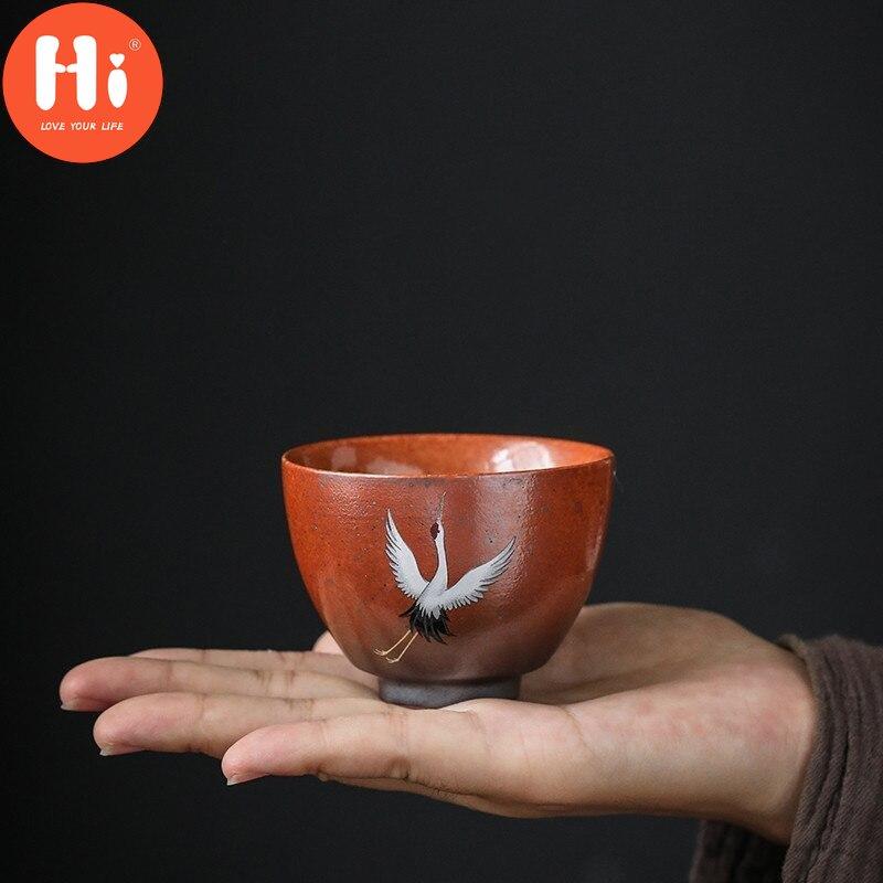 Hi Ceramic Master Tea Cup Household Retro Kung Fu Drinkware Office Teacups Chinese Hand Painted Crane Tea Bowl Pottery Water Mug