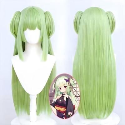 Anime Cosplay Wig, Murasame Light Green Double Bun Long Hair High-Temperature Fiber Synthetic Hairpiece