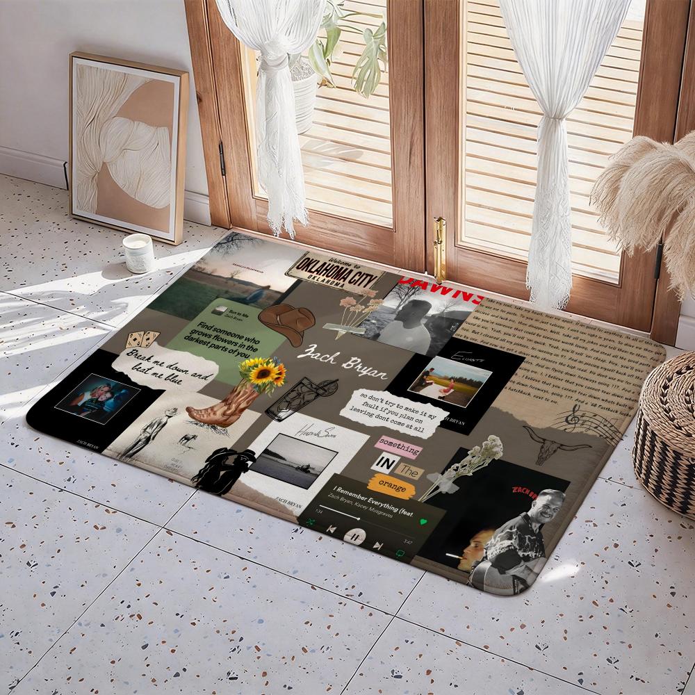 Singer Z Zach Bryan Floor Mat Eco Flannel Doormat Non Slip Odorless Indoor Floor Rug Soft Short Plush Home Mat