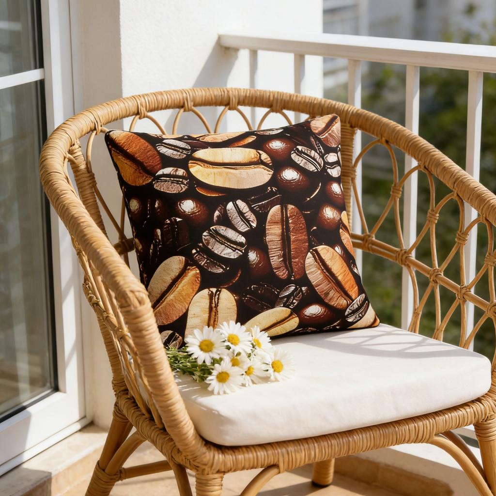 Coffee Bean Theme Pillow Cover Double Sided Design For Home Office Car Polyester Fabric Comfortable Skin Friendly