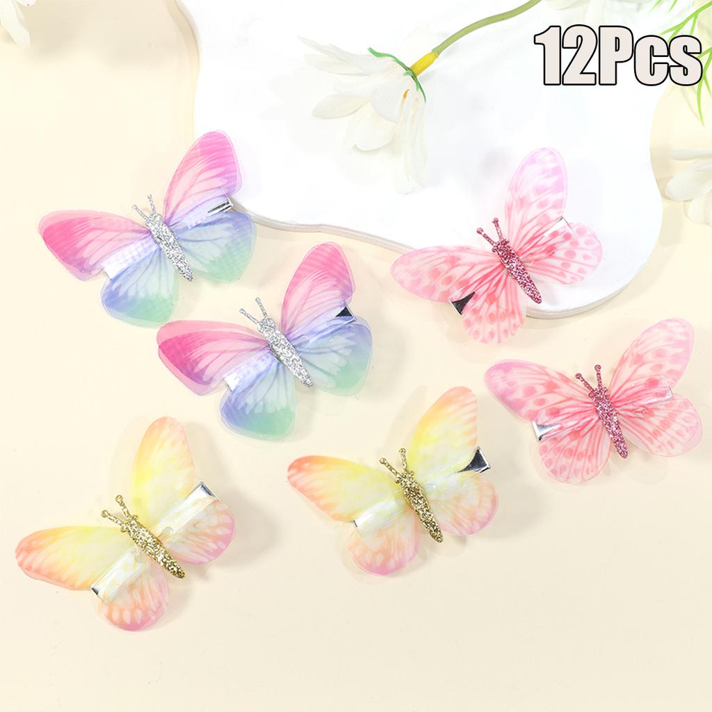 10Pcs Mesh Butterfly Hair Clips Sweet Rhinestone Hairpins Double-layer Giltter Barrette For Girls Kids Hair Accessories