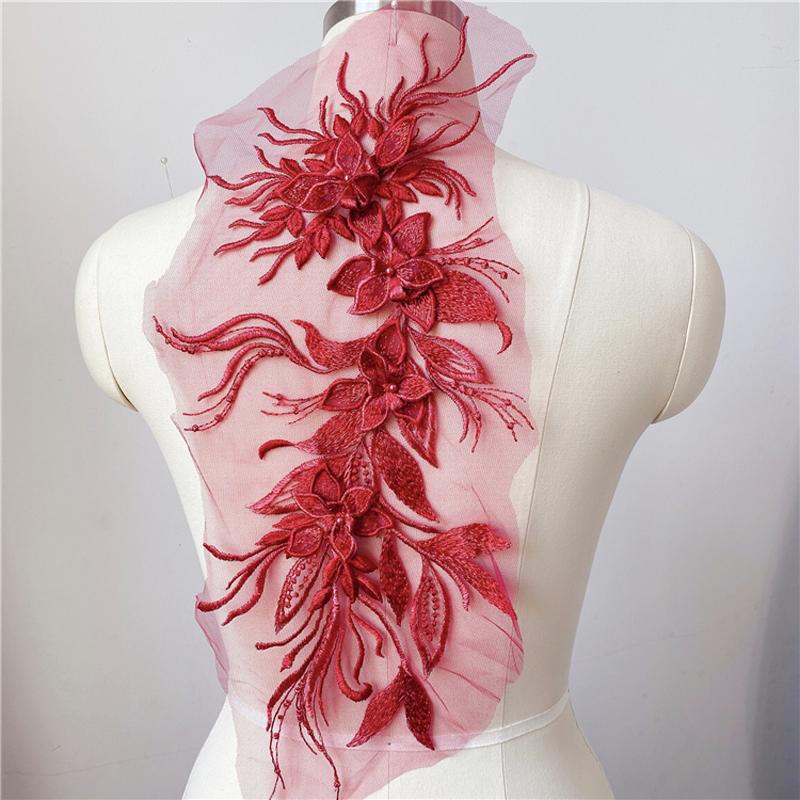 1Pc Flower Pearl Embroidery Applique Patch Sew On Hat Clothes For DIY Lace Fabric 47*16CM